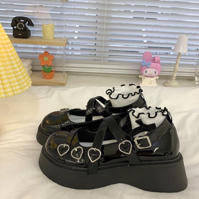 Giày Lolita Nữ Quai Đan Chéo Khoá Trái Tim Xinh Xắn