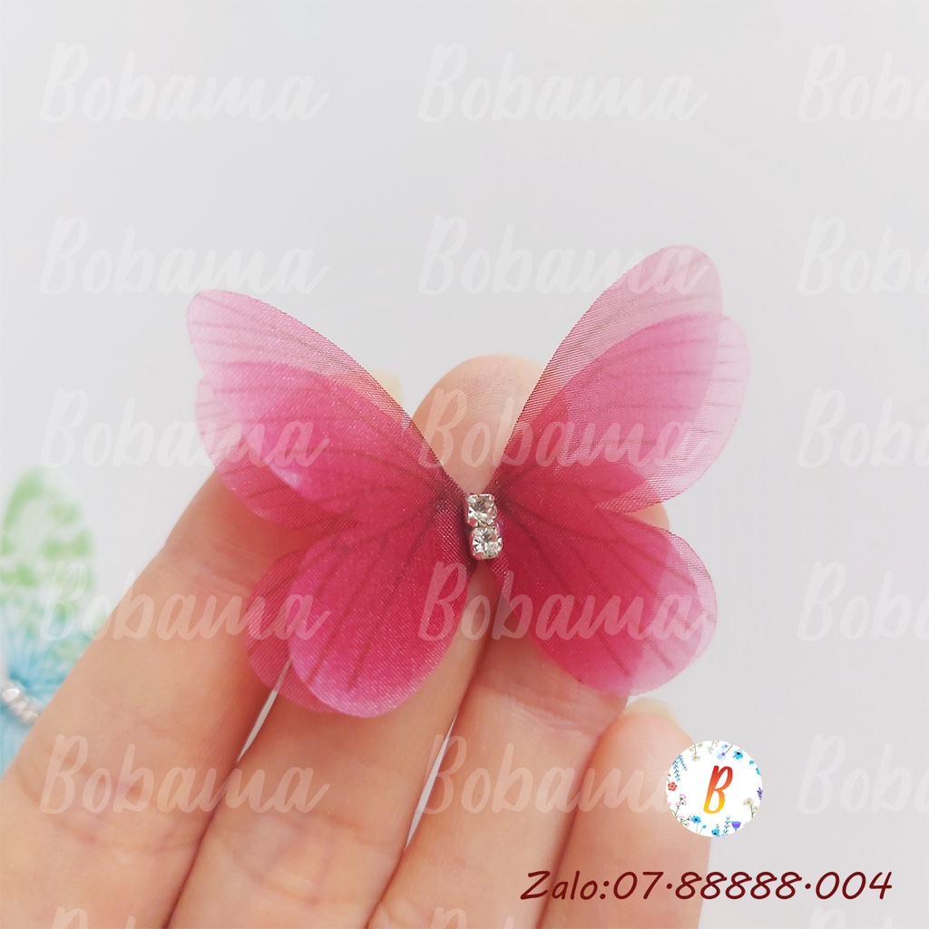 Bướm vải voan organza hai lớp đính đá dùng tranh trí handmade