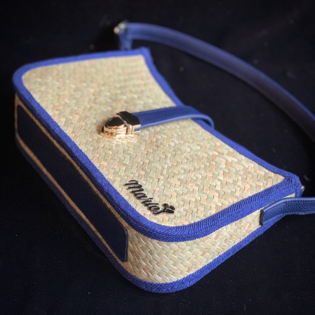 Ví Cỏ Bàng Navy MARIES thời trang phối quai da bền chắc