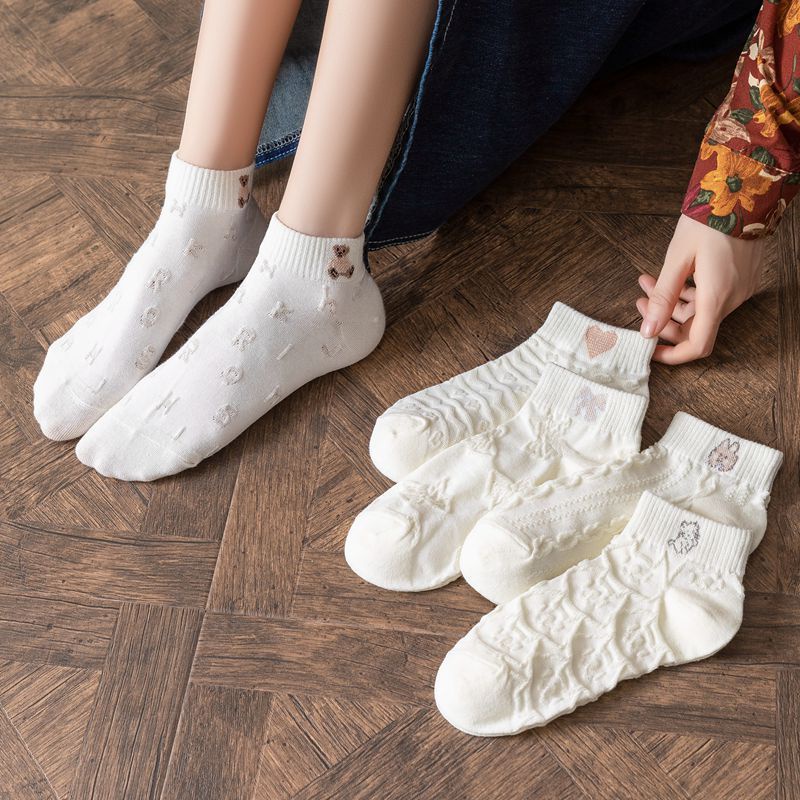 1 Đôi Vớ Cotton Cổ Thuyền Thoáng Khí Chống Trượt Họa Tiết Hoạt Hình Thời Trang Mùa Hè Cho Nữ