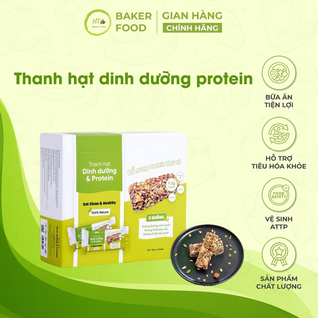 Thanh Hạt Dinh Dưỡng Protein Cho người ăn kiêng, tiểu đường, eatclean 35g - Baker Food