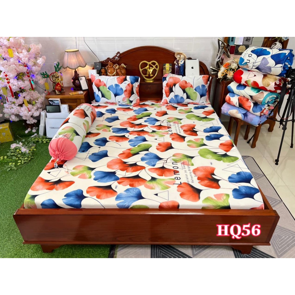 Bộ drap thun lạnh hàn quốc Vạn Phát mẫu họa tiết lá rau má