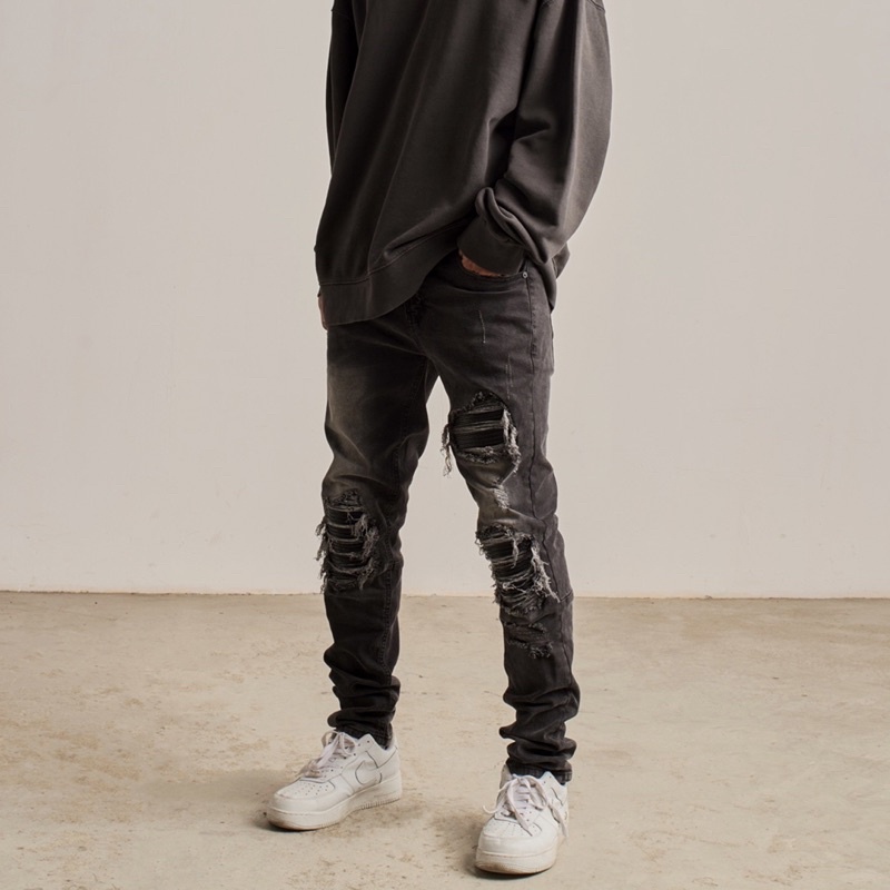 Quần jean nam, quần bò nam biker cao cấp màu xám wash KQ44, form slimfit ôm vừa, chất jean co giãn thoải mái.