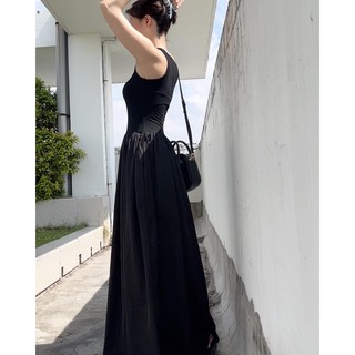 [ Có sẵn ] Đầm Dài Không Tay Eo Cao Thun Gân Dáng xòe Dành Cho Nữ - immin.h