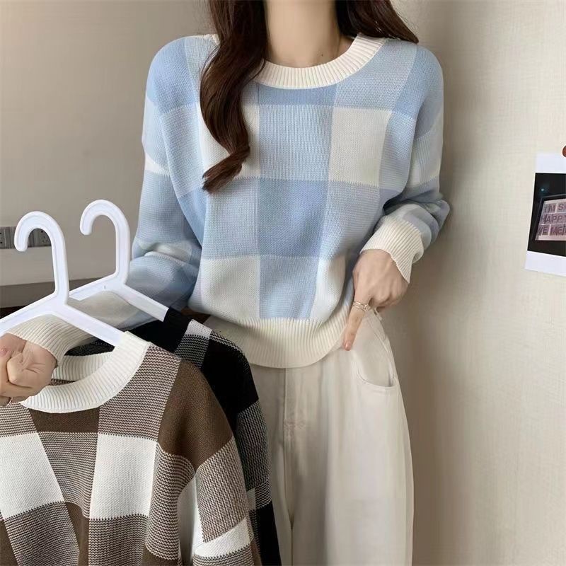 COZOK Áo Sweater Tay Dài Dáng Ngắn Kẻ Sọc Kiểu Hàn Quốc Thời Trang