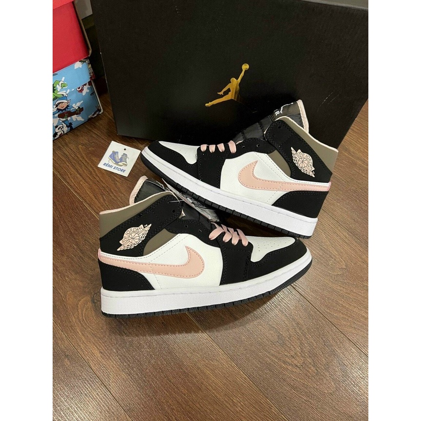 Giày J.D peach Mocha, Giày Jordan 1 cổ cao JD đen hồng nhạt bản đẹp full box bill_Tặng box bảo vệ