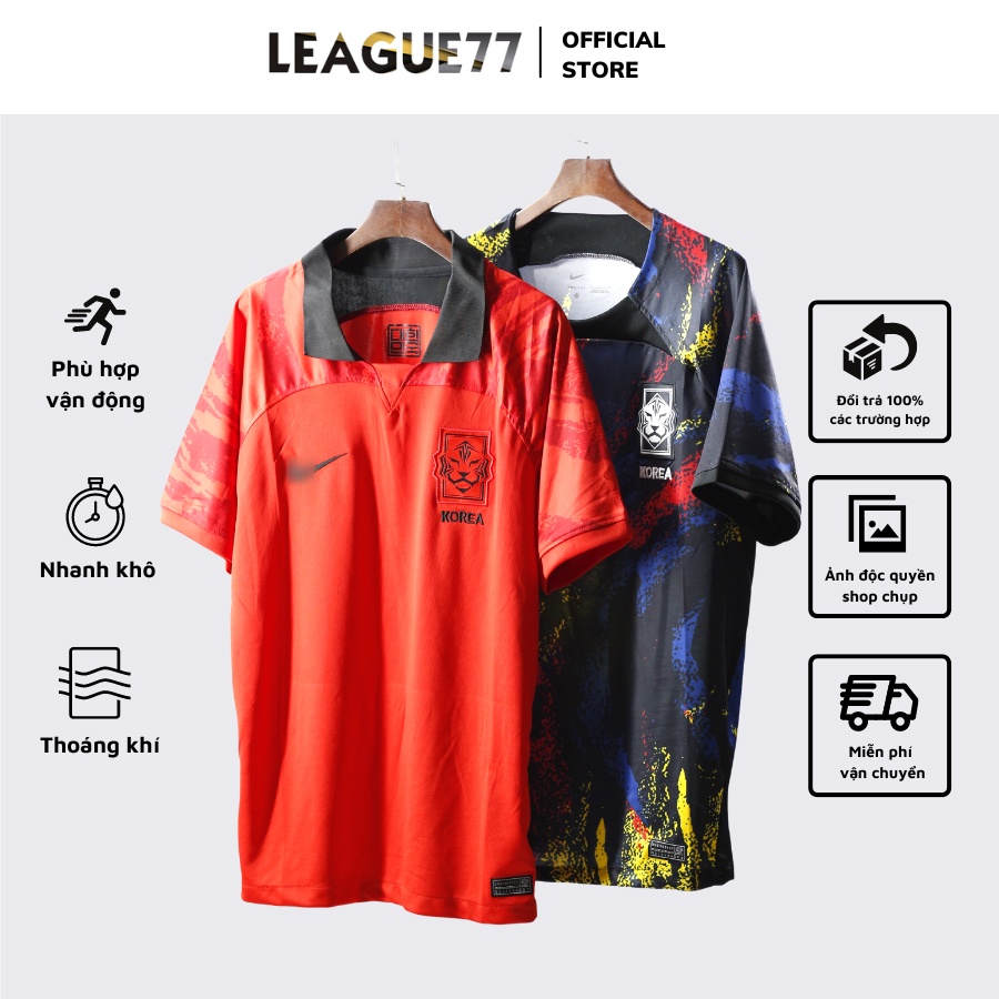 Áo đội tuyển Hàn Quốc leaguestore 22/23 - bộ quần áo đá bóng màu đỏ màu loang vải thái dệt mịn form âu