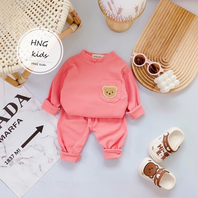 Bộ quần áo dài tay bé trai bé gái gân tăm D32