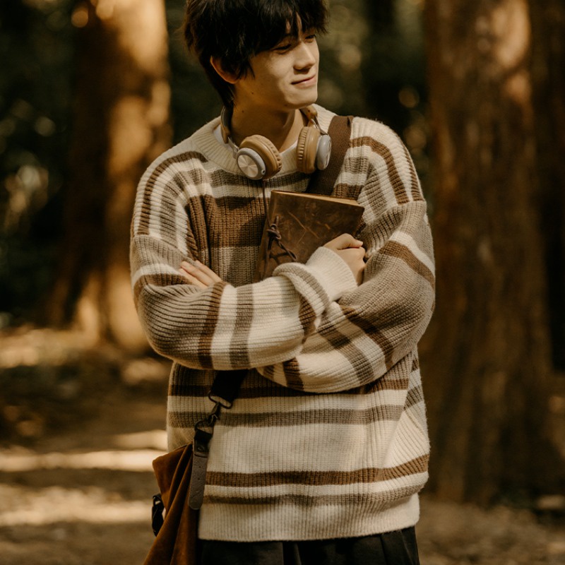 Áo Sweater Dệt Kim Tay Dài Cổ Tròn Họa Tiết Kẻ Sọc Thời Trang Thu Đông 2022 Cho Nam