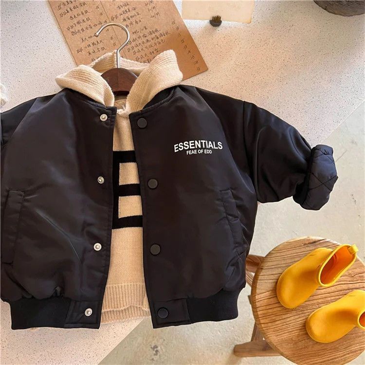 Áo Khoác Bóng Chày Mùa Đông Từ Cotton Dày Một Hàng Nút Cài Cho Bé Trai