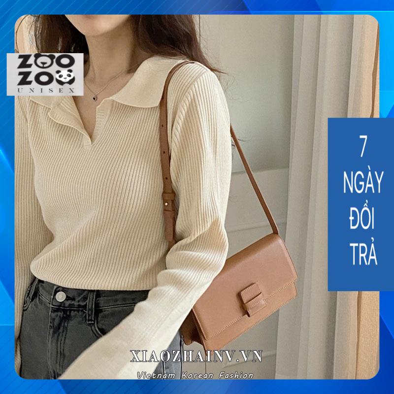 ZooZoo Áo len tay dài cổ bẻ phong cách Hàn Quốc thời trang cho nữ