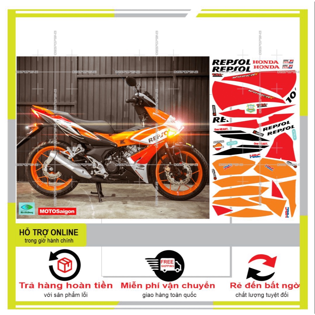 {TPHCM-FREE SHIP] TEM RỜI WINNER X REPSOL DÁN XE TRẮNG CAM