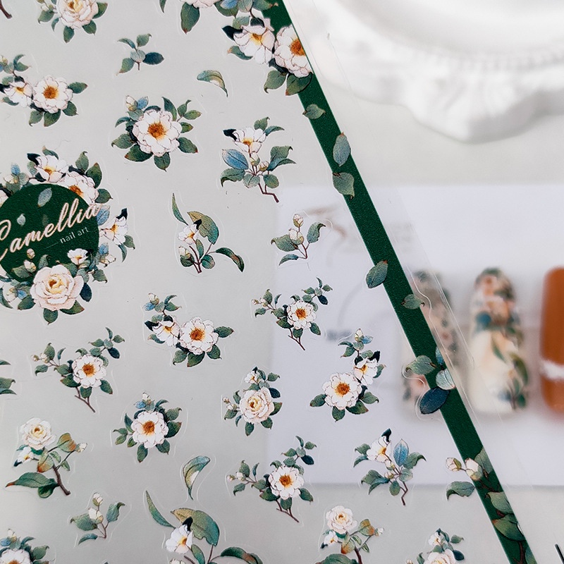Miếng Dán Trang Trí Móng Tay In Hoa Trà Xinh Xắn KX-291
