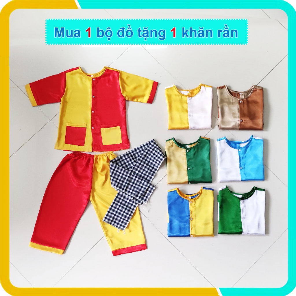 Áo bà ba cho bé, mẫu ghép 2 màu, chất phi lụa mềm mịn, mát mẻ, sản phẩm may tại nhà, đường chỉ đẹp