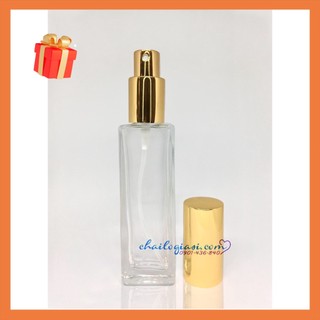 VỎ CHAI CHIẾT NƯỚC HOA THUỶ TINH VUÔNG 20ML NẮP VÀNG