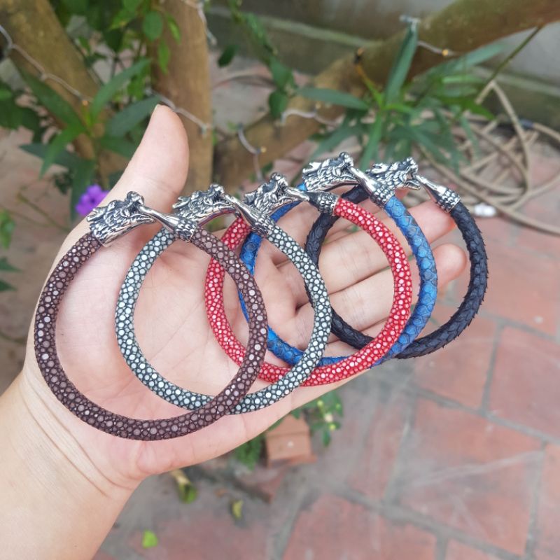 Vòng tay charm rồng da cá đuối, da trăn cao cấp