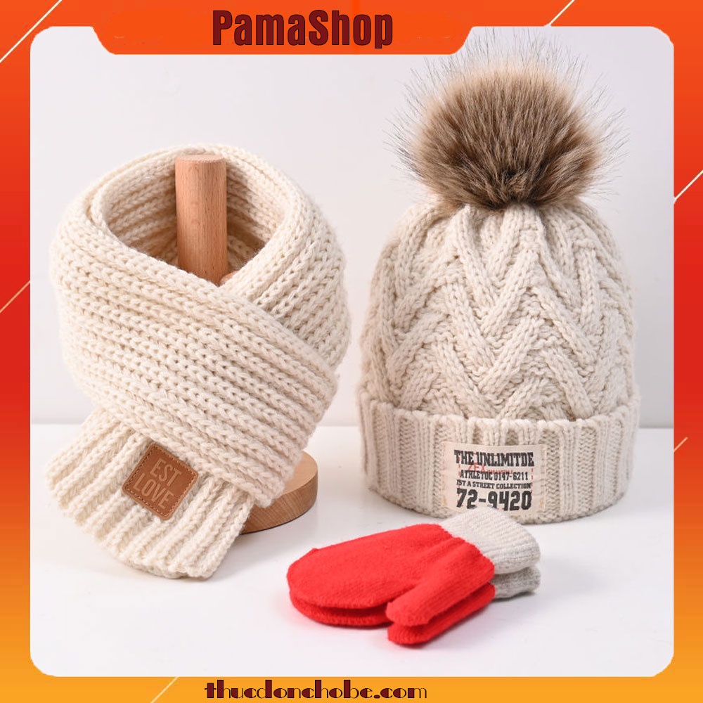 Set mũ, găng tay,khăn choàng cổ giữ ấm mùa đông, mùa noel dành cho các bé