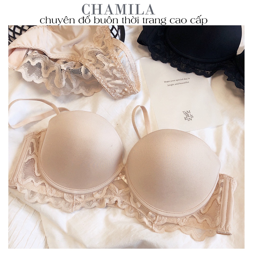 Áo lót nữ su lạnh cao cấp CHAMILA áo ngực quả ngang chống tụt mặc không dây viền ren chân