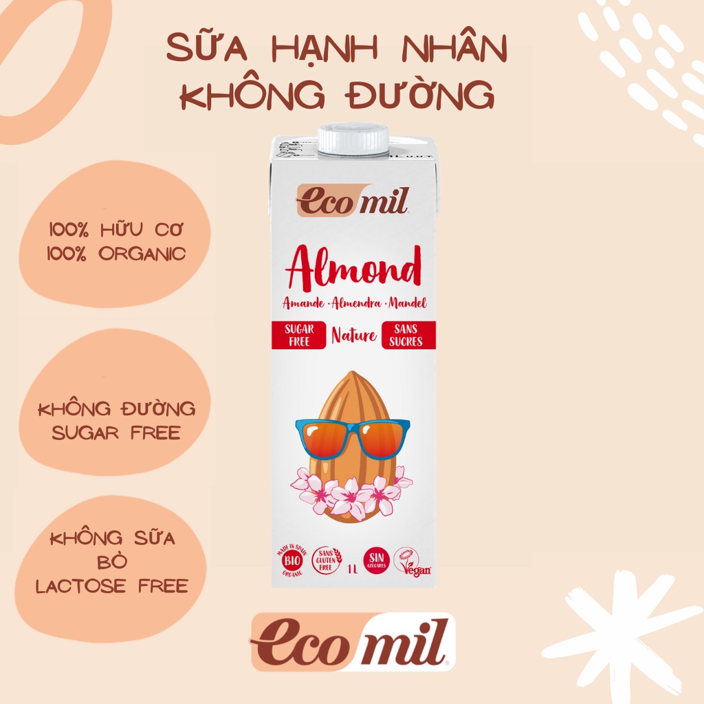 Sữa Hạt Hạnh Nhân Không Đường Hữu Cơ Ecomil (1L) - Organic Almond Milk Sugar Free (1L)