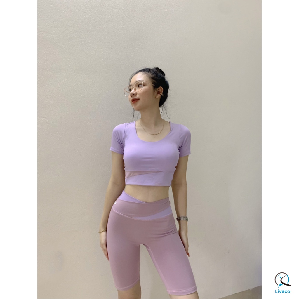 Bộ đồ tập gym yoga aerobic nữ phối màu set tập thể thao chất vải co giãn thấm hút mồ hôi