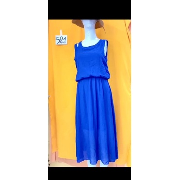 đầm voan xanh coban eo Thun. S581