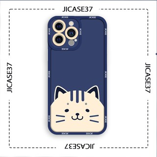 Ốp lưng iphone và samsung xiaomi oppo cạnh vuông Jicase mèo cute nền xanh 