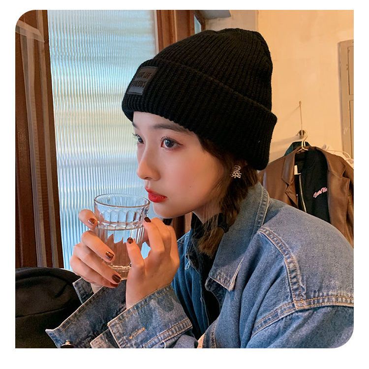 Mũ Len Dệt Kim Dày Dặn Ấm Áp In Chữ Phong Cách Hàn Quốc Thời Trang Thu Đông Cho Nữ