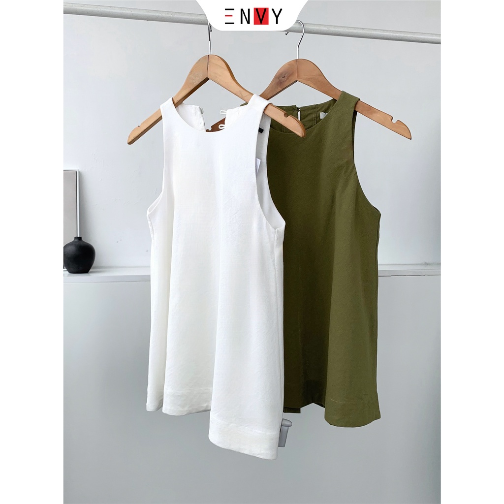 Áo kiểu nữ xẻ tà lưng ENVY A272 chất cotton mềm dày dặn