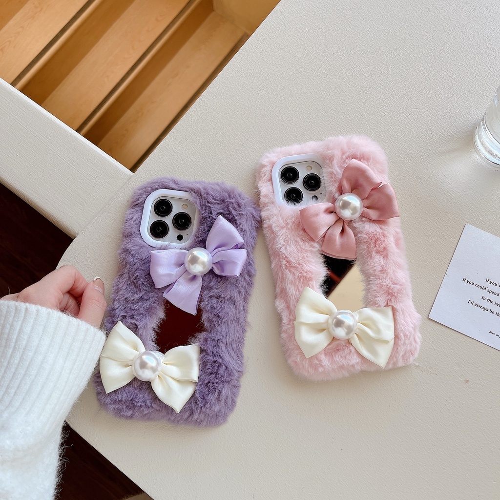 Ốp Điện Thoại Mặt Gương Trang Điểm Hình Nơ Cho iPhone 14 13 12 11 Pro Max Plus