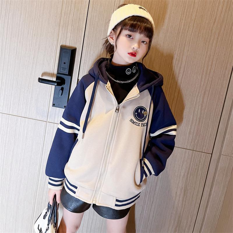 Áo Khoác cardigan Có Nón Dày Dặn Phong Cách Châu Âu Thời Trang Thu Đông Mới 2022 Cho Bé Gái 3-14 Tuổi