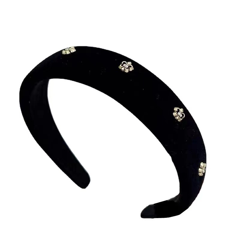 Băng Đô Cài Tóc Vải Nhung Bản Rộng Màu Đen Thời Trang Cao Cấp Cho Nữ