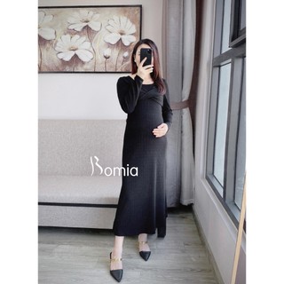 Váy bầu gân đen xoắn ngực
