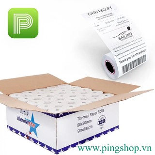 Thùng 50 cuộn giấy in hóa đơn, in bill, in nhiệt K80x80 dùng cho máy in nhiệt khổ 80mm