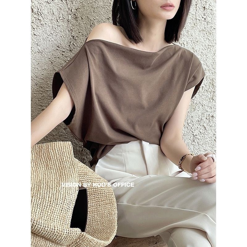 Áo Thun Tay Ngắn Trễ Vai Thời Trang Cho Nữ