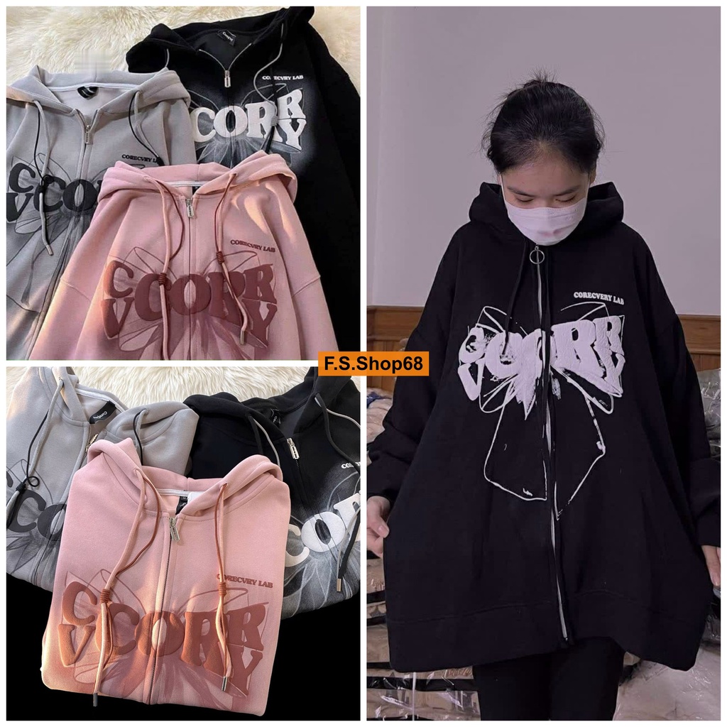 Áo khoác nỉ bông Hoodie full zip chiếc nơ CORRY unisex nam nữ