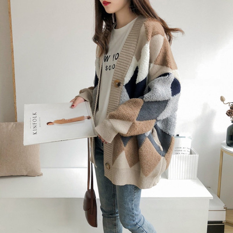 Áo Khoác Cardigan Dệt Kim Cổ Chữ V Dáng Rộng Phong Cách Hàn Quốc Thời Trang Xuân Thu 2022 Cho Nữ
