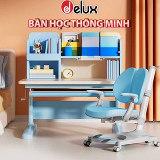 Bàn học cho bé kèm giá sách b06 90x60cm, bàn ghế học sinh thông minh chống gù, chống cận