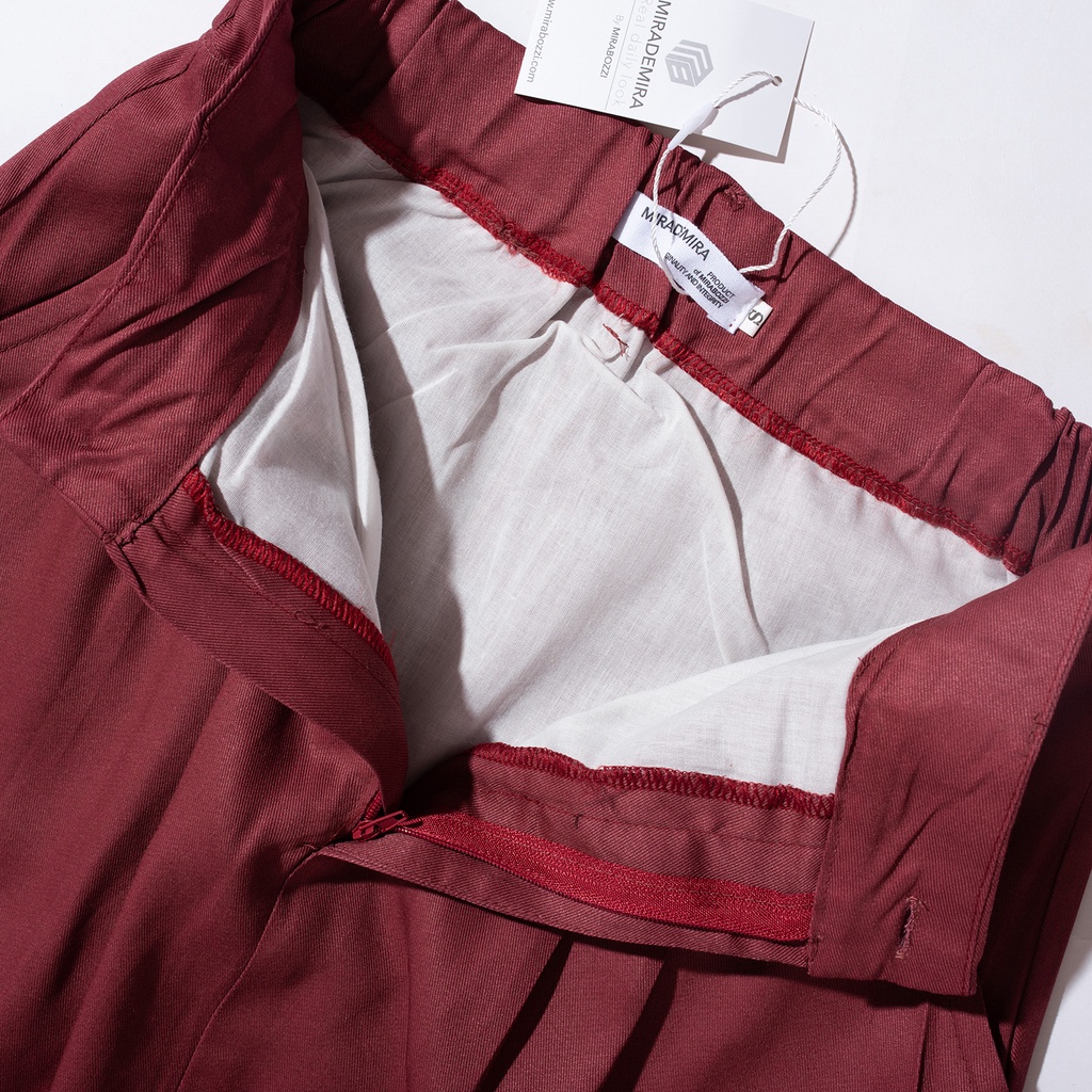 Chân váy kaki dài lưng thun midi hai màu trắng đỏ Lady MIRABOZZI MSKF007 SP08