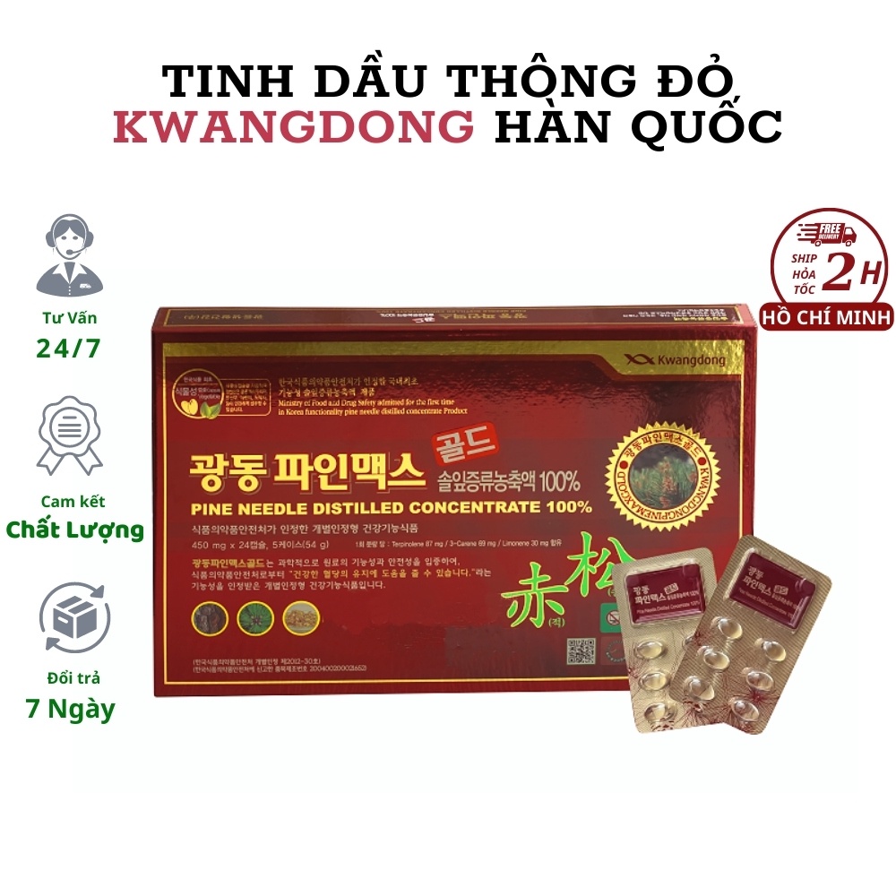 Tinh dầu thông đỏ Kwangdong Pine Needle Distilled Concentrate 100% 120viên, Viên tinh dầu thông đỏ Kwangdong Hàn Quốc