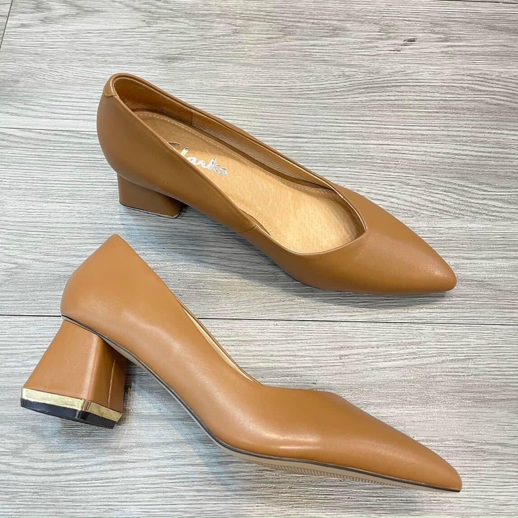 Giầy Nữ Mũi Nhọn Gót Trụ Cao 5cm Da Thật VNXK