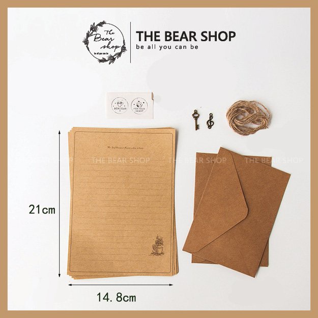 Combo giấy viết thư và bì thư khổ A5 B5 kèm phụ kiện phong cách vintage - The Bear Shop