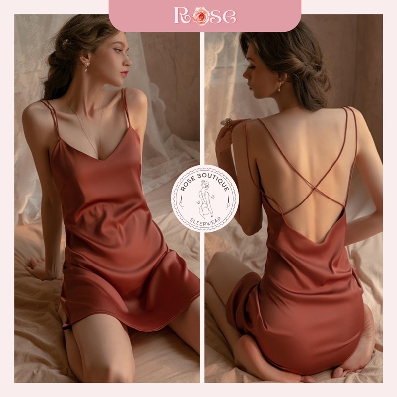 Váy Ngủ Lụa 2 Dây Hở Lưng Quyến Rũ
