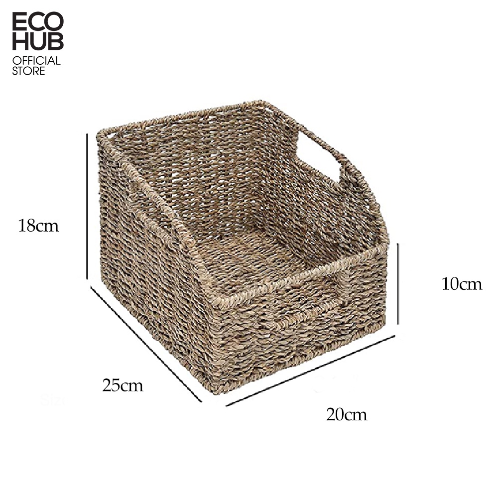 Giỏ đan bằng cói ECOHUB có tay cầm tích hợp, dùng để để sắp xếp (A woven sedge basket with handles, for organizing)