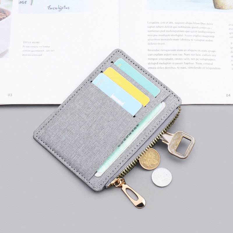 Ailigap Ví Canvas Mini Siêu Mỏng Đựng Bằng Lái Xe Có Khóa Kéo Đơn Giản