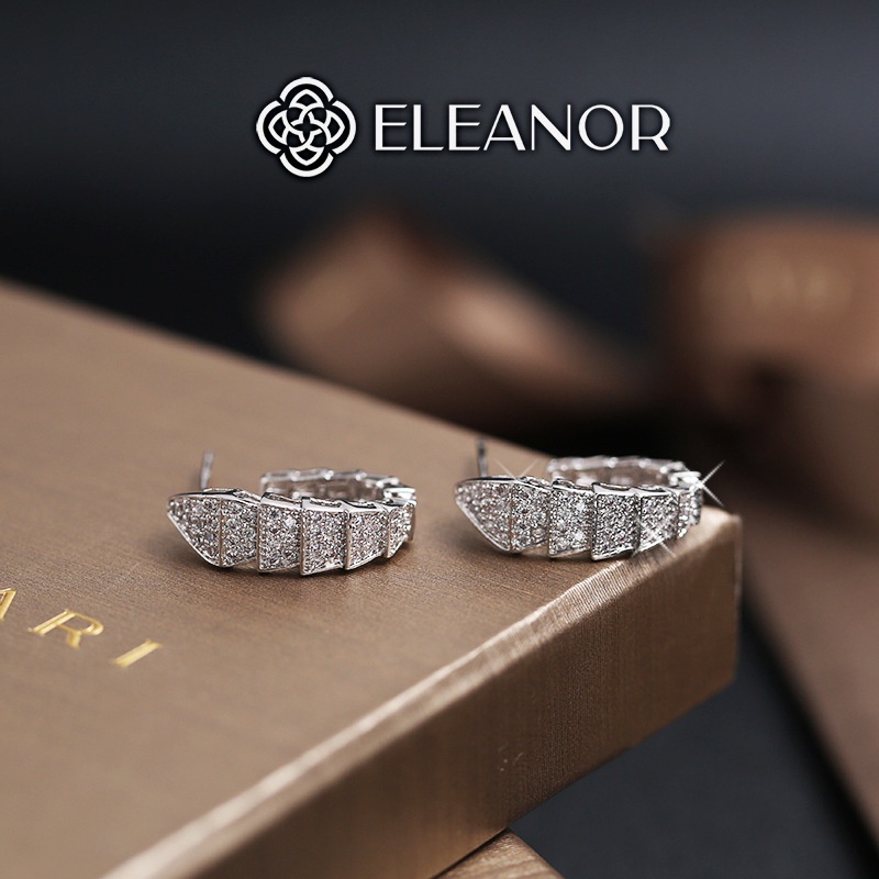 Bông tai nữ chuôi bạc 925 Eleanor Accessories đính đá dáng cong chữ C phụ kiện trang sức 4707