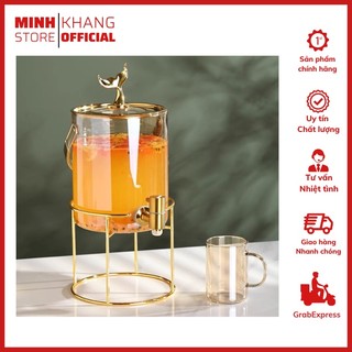 Bình Thủy Tinh Đựng Nước Chịu Nhiệt Cao Cấp Mạ Vàng, Có Vòi Rót Nước, Đế Kim Loại Không Gỉ, Đựng Nước Uống, Trái Cây