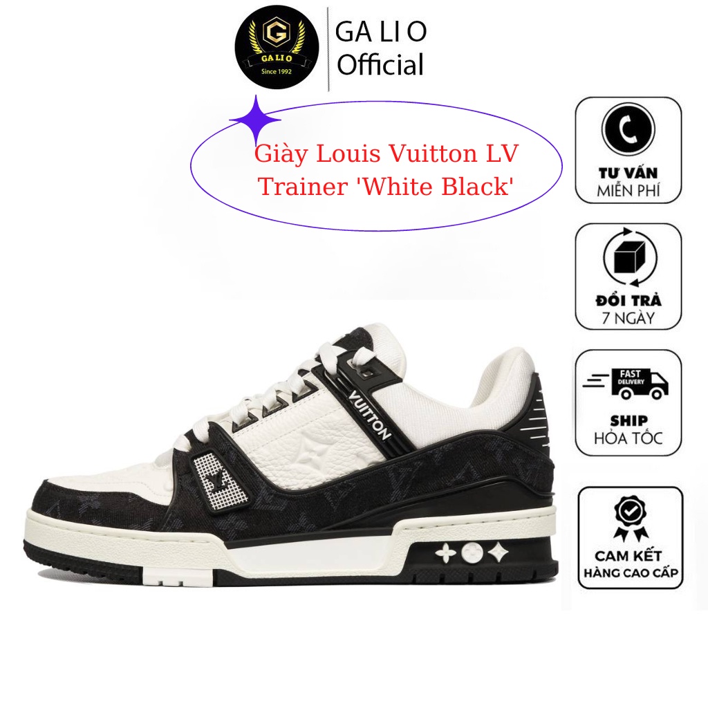 Giày LV trainer màu đen trắng hàng siêu cấp đủ phụ kiện bill box túi hộp
