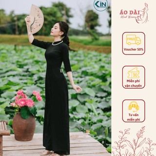 Áo dài nữ trơn màu đen thiết kế lụa Nhật cao cấp