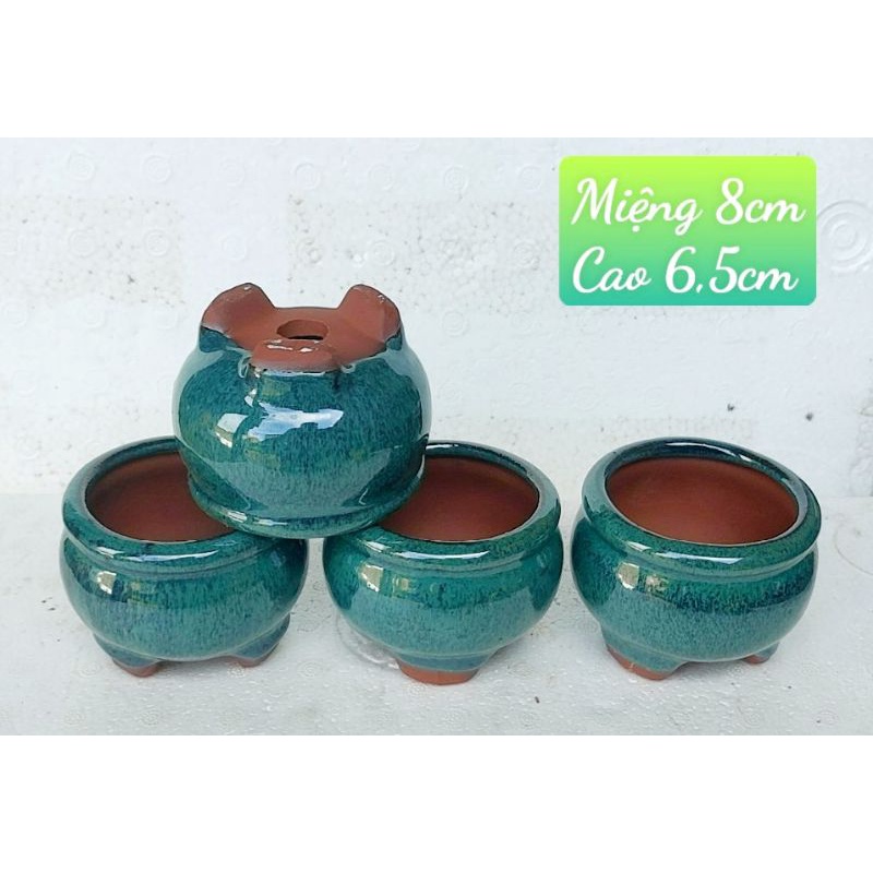 Chậu gốm tròn men hỏa biến trồng sen đá cây mini