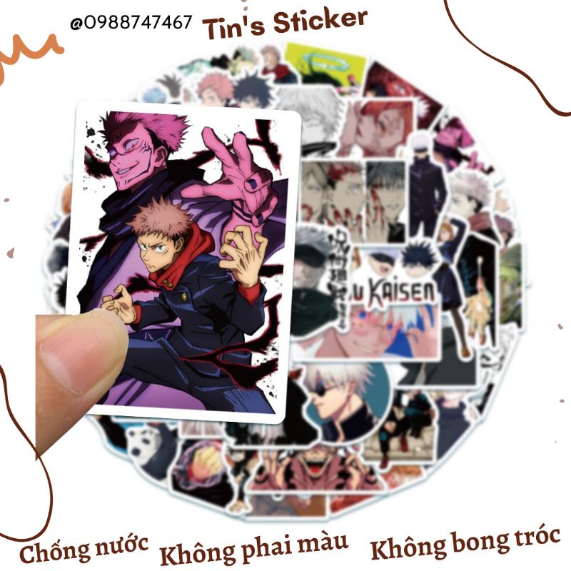 Set combo 50 miếng dán sticker Hoạt hình anime Chú Thuật Hồi Chiến Jujutsu Kaisen chống thấm nước dán nón mũ bảo hiểm
